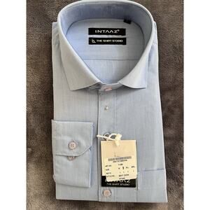 INTAAZ SKT DON Men's Dress Shirt Light Blue Size L Regular Fit Long Sleeve Solid